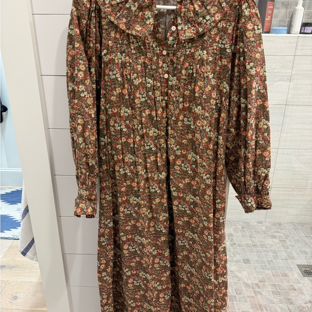 Doen Brown Floral Long-Sleeve Midi Dress